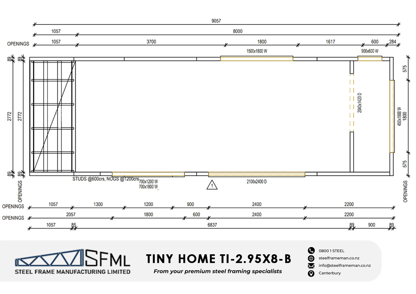 Tiny House Steel Frame Kitset - 2.95m x 8.0m - B (23.6sqm) - Image 4
