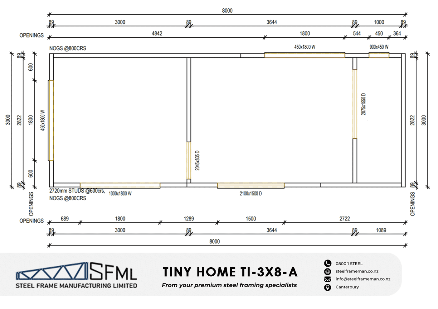 Tiny House Steel Frame Kitset - 3.0m x 8.0m - A - Image 2