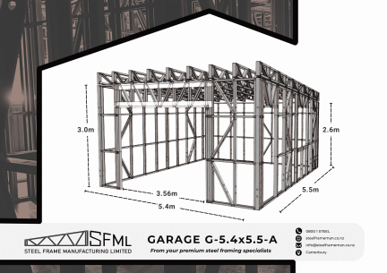 Steel Frame Manufacturing Ltd 5.4m x 5.5m Garage steel framing kit includes roof rafters, wall frames and ancillaries (brackets, screws, driver bits etc).