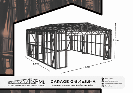 Garage Steel Frame Kitset - 5.4m x 5.9m (30m2 inside frame)