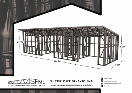 Sleepout Steel Frame Kitset - 3.0m x 10.8m (30m2 inside frame)