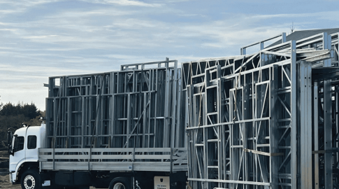 Steel frames in a truck loaded ready to be delivered